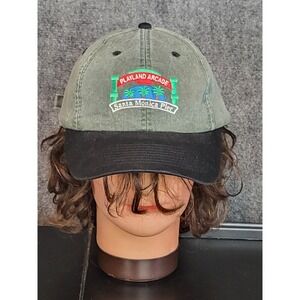 Vintage Playland Arcade Santa Monica Pier Cameo Olive Green Black Baseball Cap
